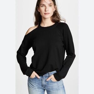 Monrow Black Cold shoulder Sweat shirt-Size Small